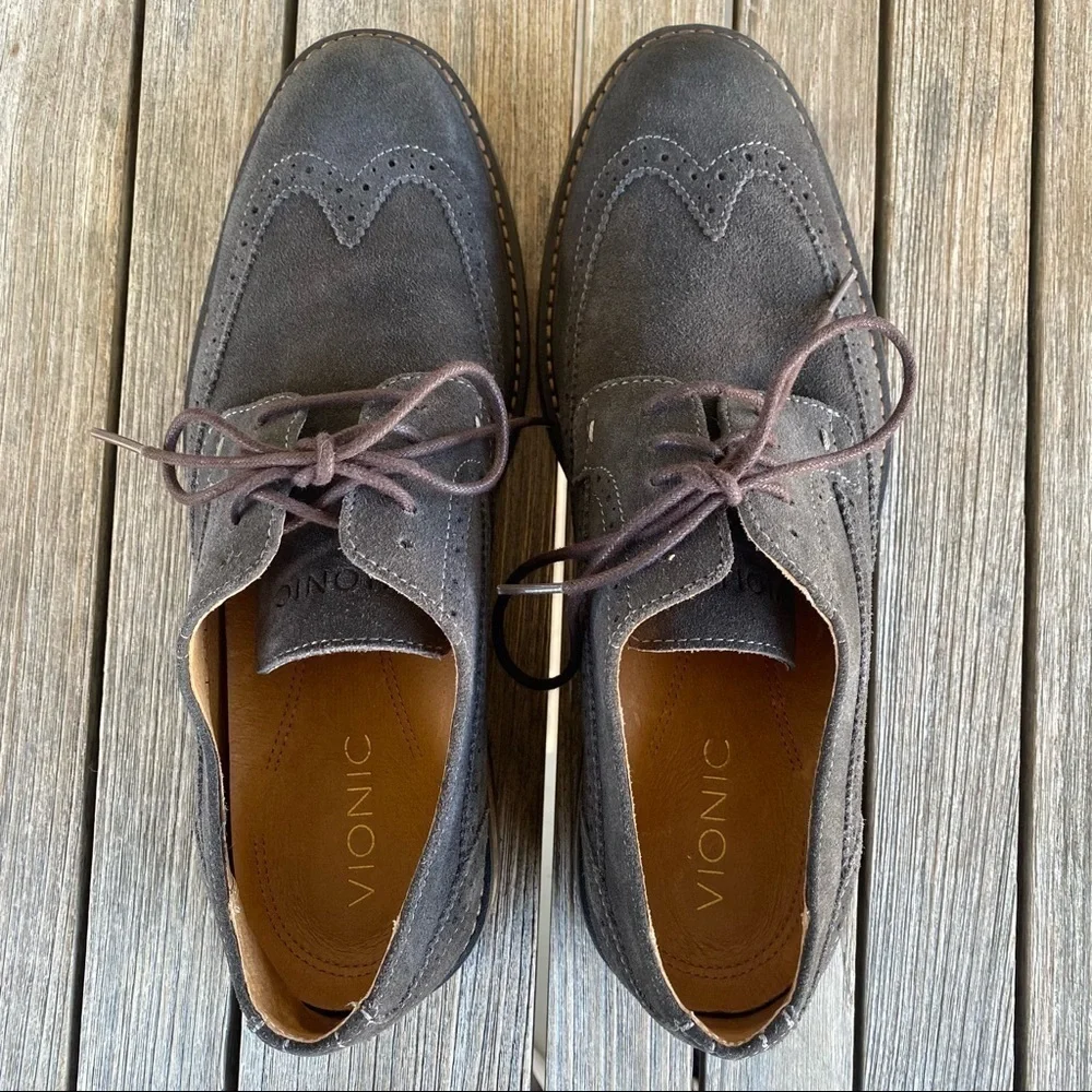 Vionic Bowery Bruno Suede Leather Oxford Shoe Men’s Size 10.5 Charcoal Gray GUC